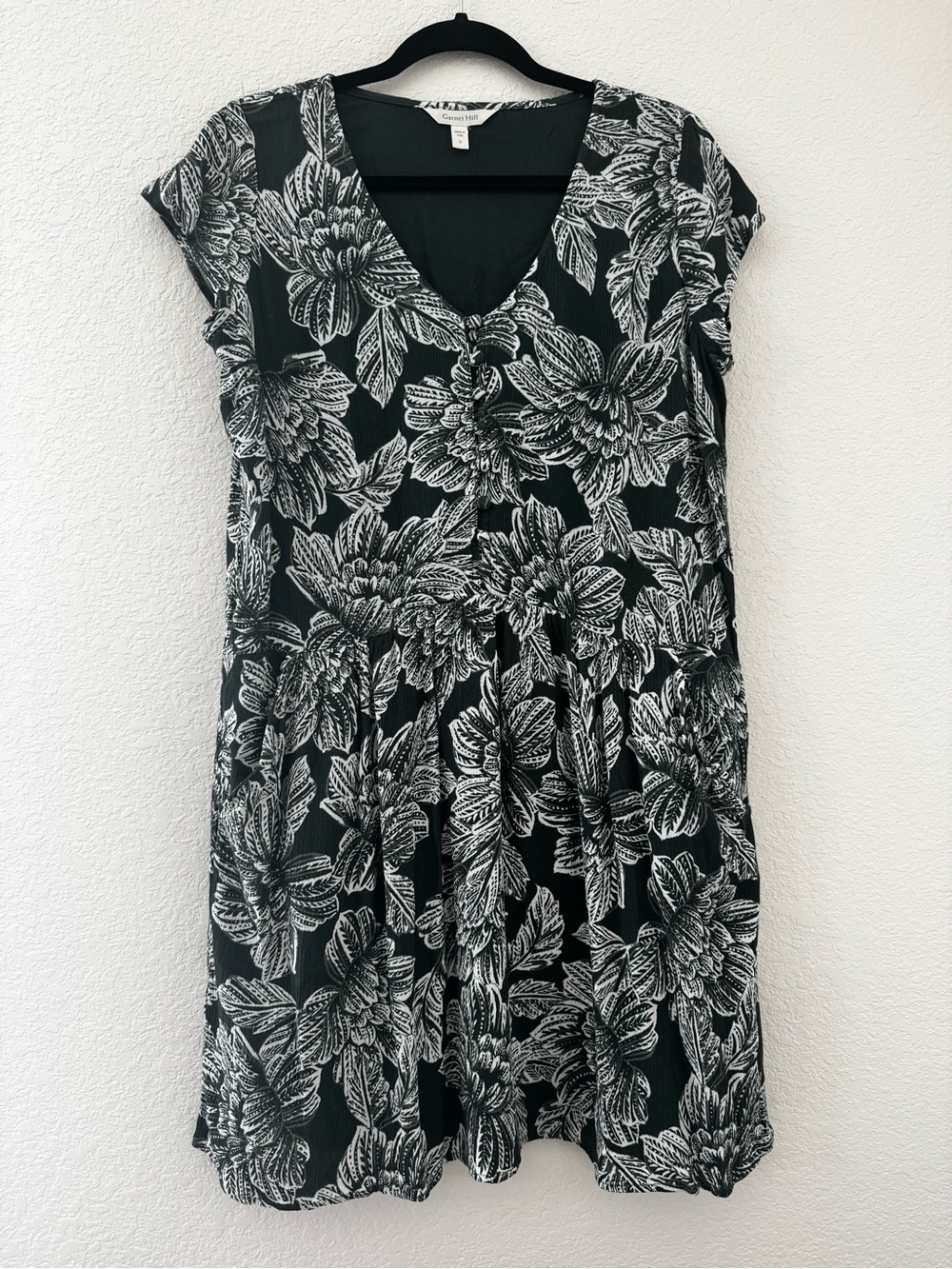 Garnet Hill Forest Green & White Floral Print Dress